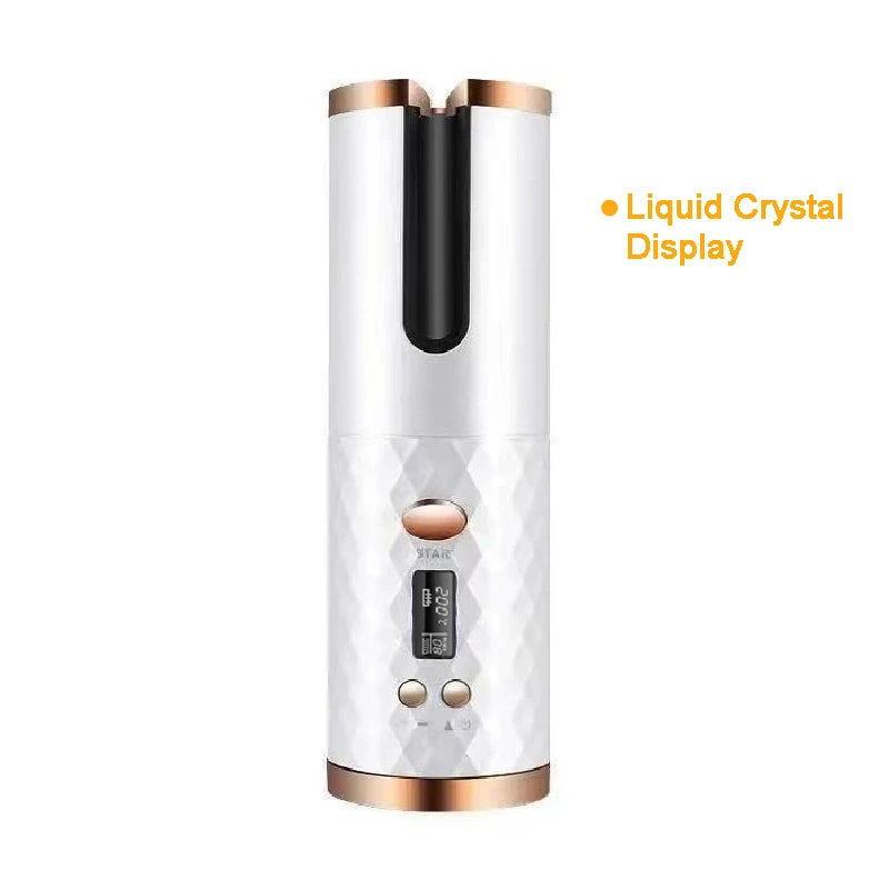 Portable Wireless Hair Curler for Waves & Curls LED Display 6 Heat Settings & Timers Travel & Home Use Cordless Automatic Curler