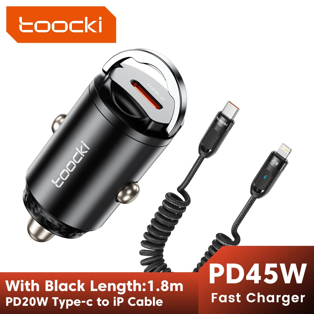 Toocki Mini PD 45W Car Charger Pull Ring Fast Charging USB C Phone Charger Adapter For iPhone 14 13 Pro Xiaomi Samsung Huawei