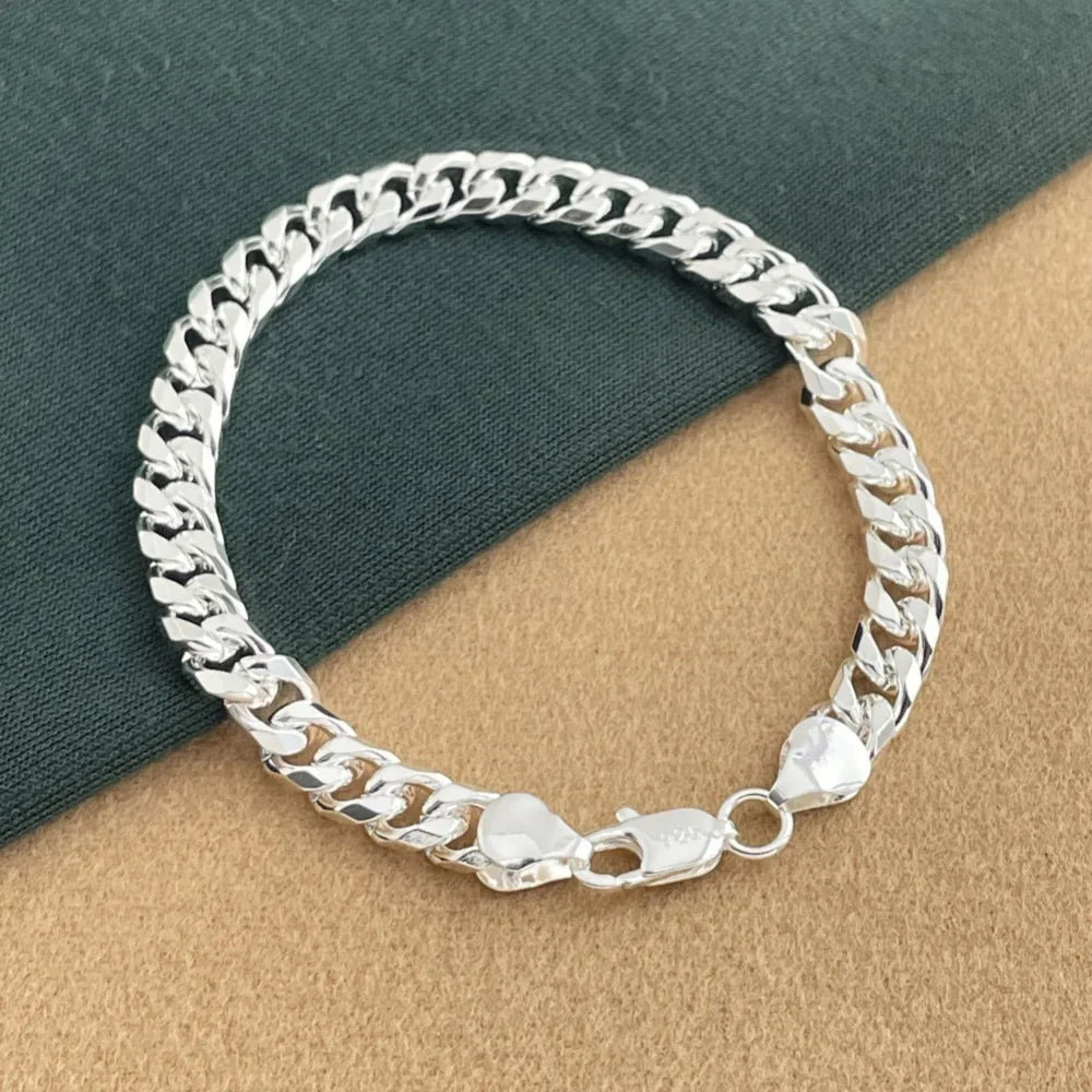925 sterling silver 6.5MM sideways Cuban exquisite bracelet, suitable for men and women party jewelry accessories