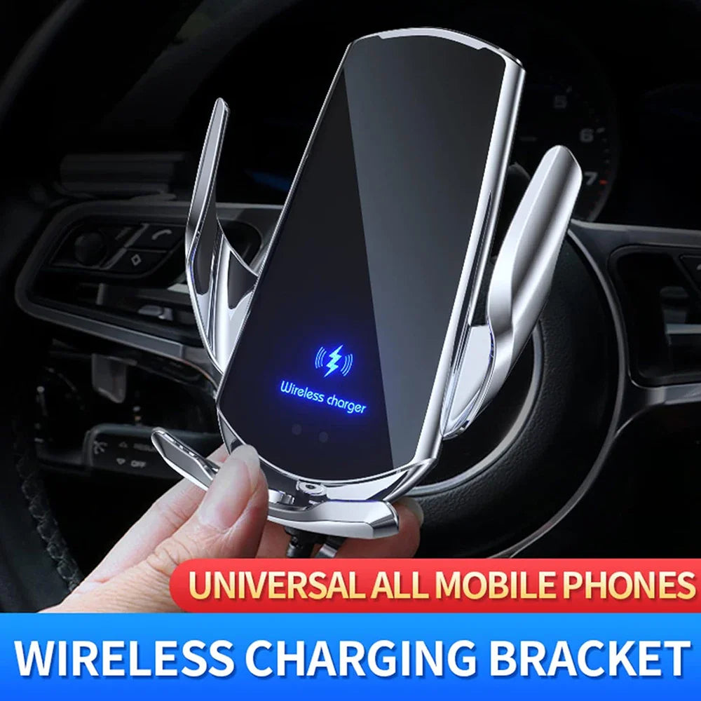 15W Q3 Smart Sensor Car Phone Wireless Charger Fast Charging Auto-Clamping Car Phone Holder for iPhone and All Android