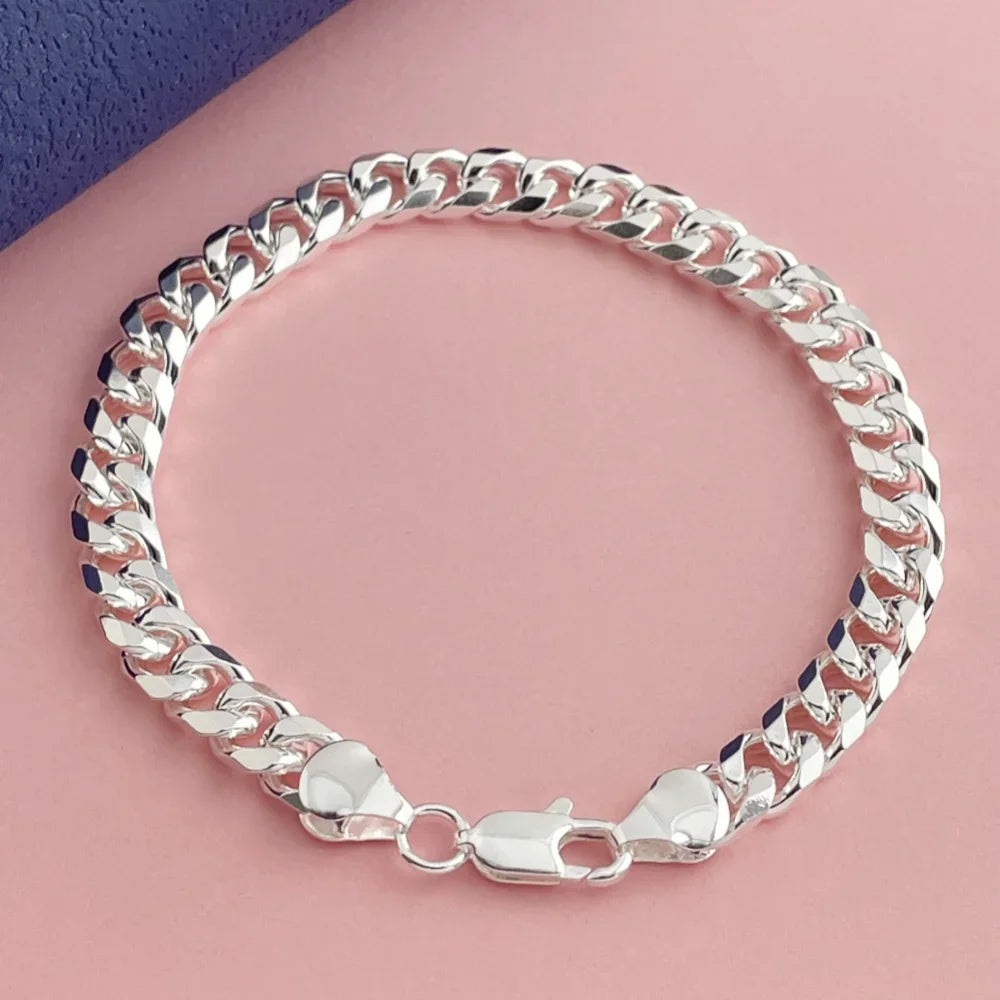 925 sterling silver 6.5MM sideways Cuban exquisite bracelet, suitable for men and women party jewelry accessories