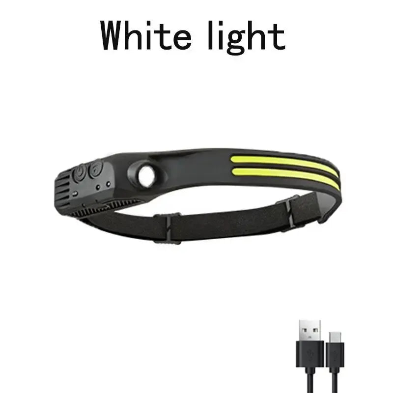 1/2/3-wire LED Headlights with 5 Lighting Modes, Super Bright Sensing COB Headlights, Flashlight, USB Charging