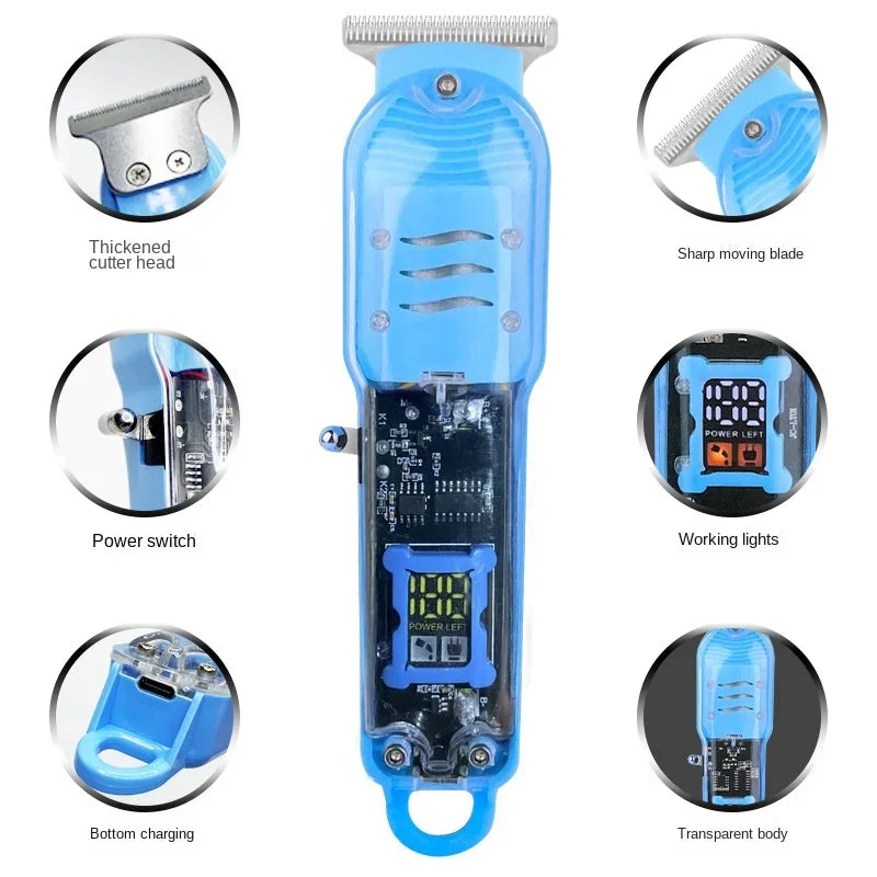 Professional Hair Cutting Machine Rechargeable Clipper Transparent Electric Hair Trimmers For Men Cordless Hair Cut Machine