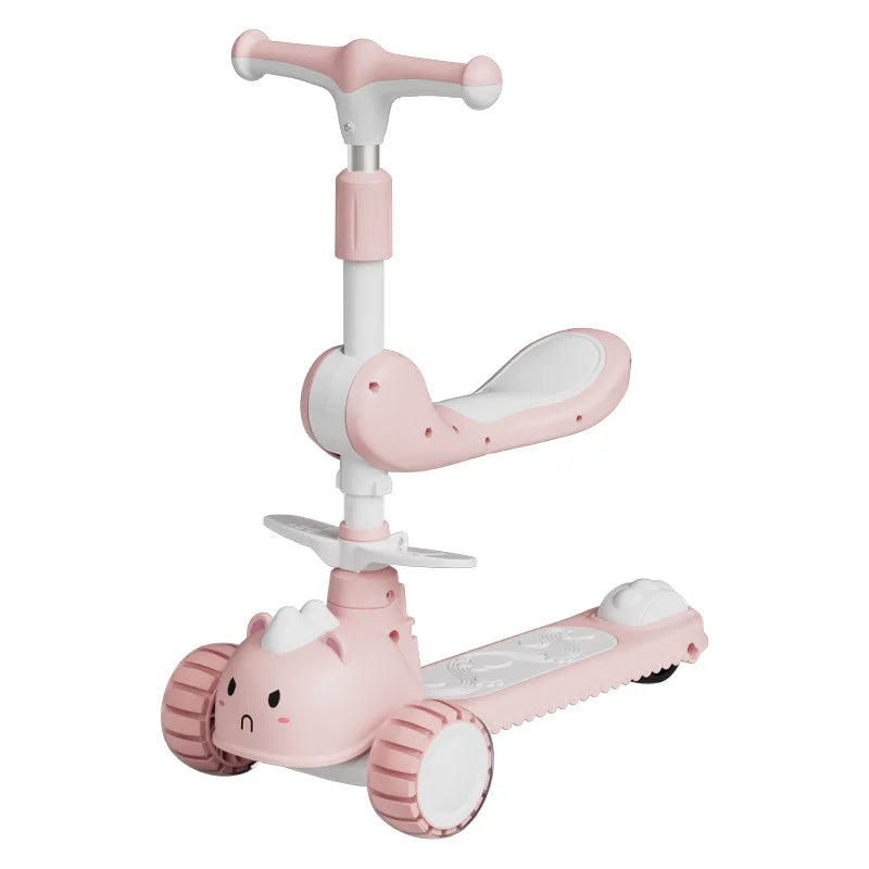 2-In-1 Children's Scooter Baby Kickboard 3 Height Adjustable 3-Wheel Music Light Foldable Micro Kcik Scooter Boy Girl Ages 2-10