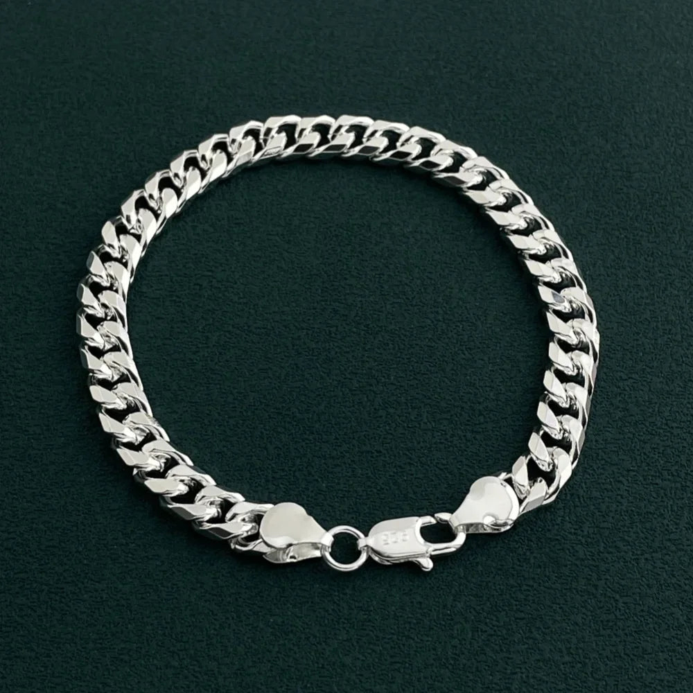 925 sterling silver 6.5MM sideways Cuban exquisite bracelet, suitable for men and women party jewelry accessories