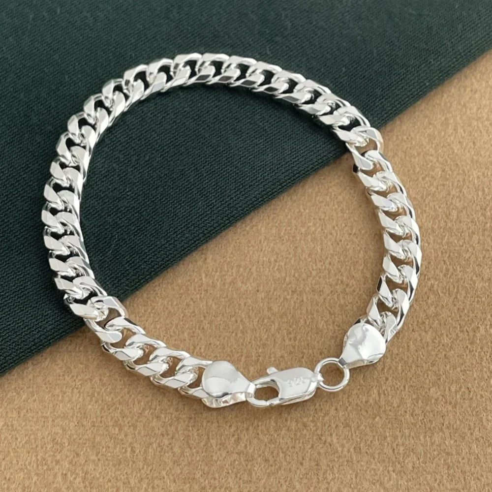 925 sterling silver 6.5MM sideways Cuban exquisite bracelet, suitable for men and women party jewelry accessories