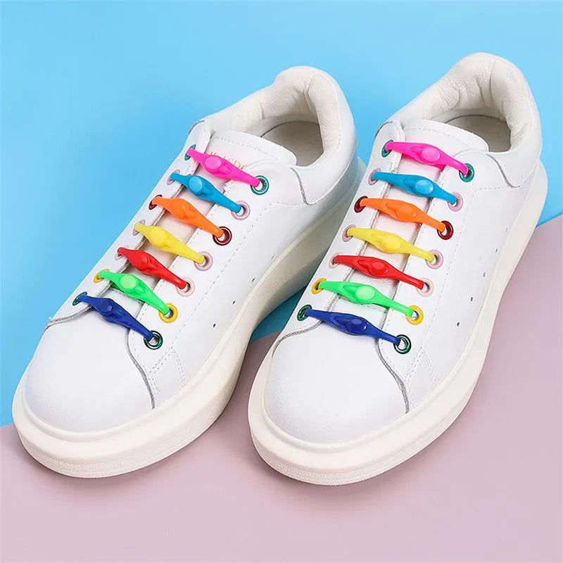 12pcs Silicone Shoelaces Round Elastic Shoe Laces Safety No Tie Shoelace For Men Women Children All Sneakers Fit Strap Shoe Laces