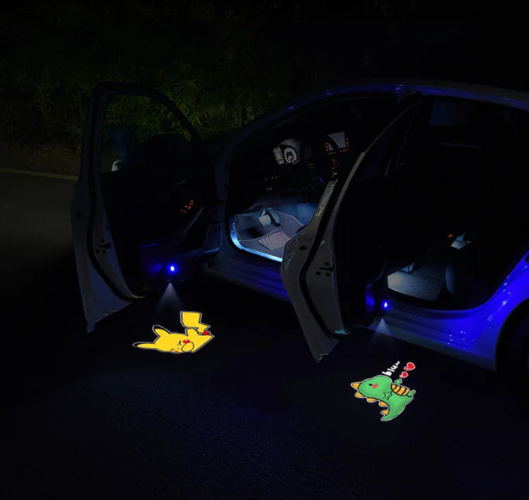 D2 Novelty LED Car Night Light Dynamic Cartoon Projector Lamp Rechargeable Car Door Atmosphere Warning Light Anime Decor Lamp