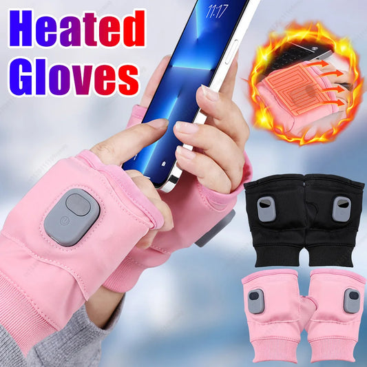 Electric Heated Gloves 360 Degree Heating Electric Thermal Gloves Fingerless Touchscreen for Outdoor Hiking Cycling