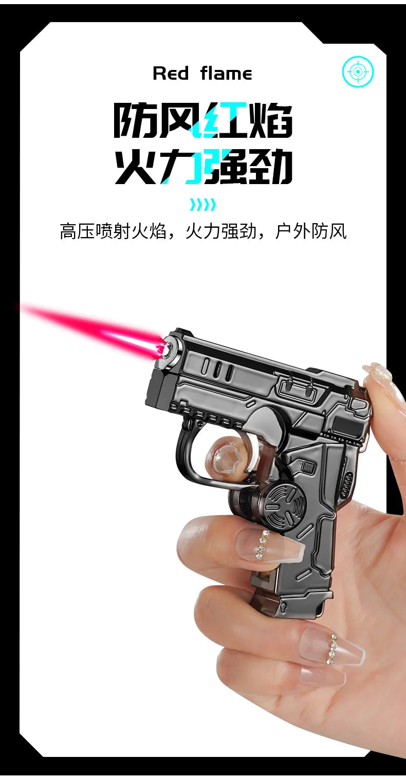 New Cool Gyro Folding Pistol Gas Lighter Fingertip Windproof Gift for Boyfriend Creative and Fun Decompression