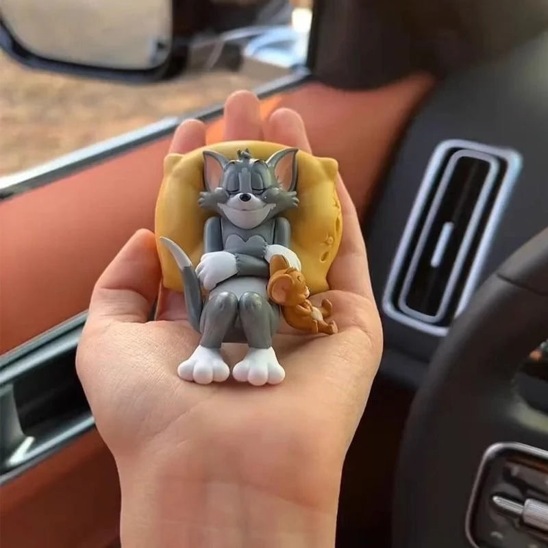8.5cm Cute Cartoon Tom Cat Jerry Model Toy Kawai Mouse Cat Car Desktop Decoration Action Character Miniature Statue Collect Gift