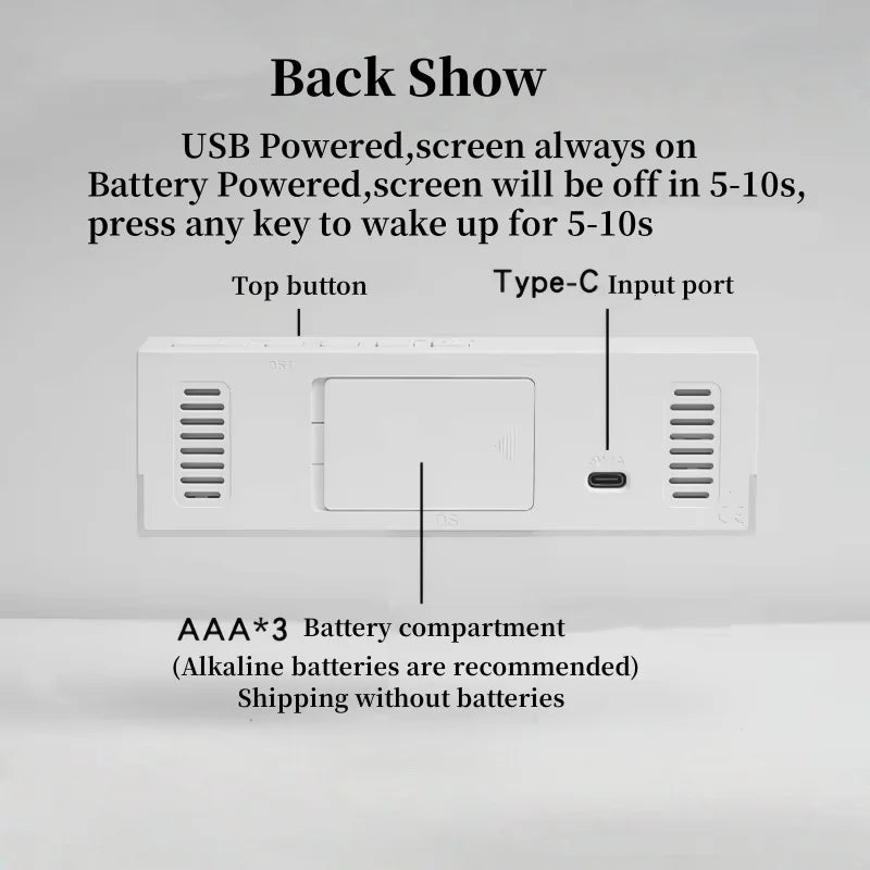 USB Powered Digital Alarm Clock with White Mood Light TEMP Week 2 Alarm DST Table Clock 3 Levels Brightness 12/24H LED Clock