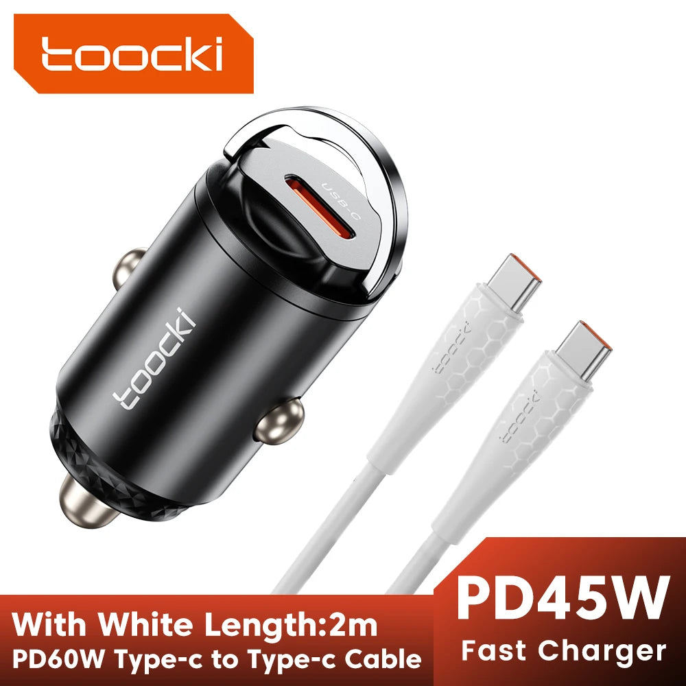 Toocki Mini PD 45W Car Charger Pull Ring Fast Charging USB C Phone Charger Adapter For iPhone 14 13 Pro Xiaomi Samsung Huawei