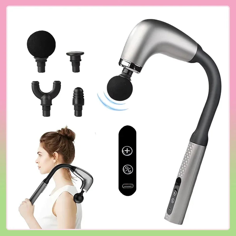 Fascia Gun with Extended Handle and Elbow for Self-assist Massage of the Upper and Lower Back Muscle Relaxation and Massage Done