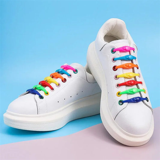 12pcs Silicone Shoelaces Round Elastic Shoe Laces Safety No Tie Shoelace For Men Women Children All Sneakers Fit Strap Shoe Laces