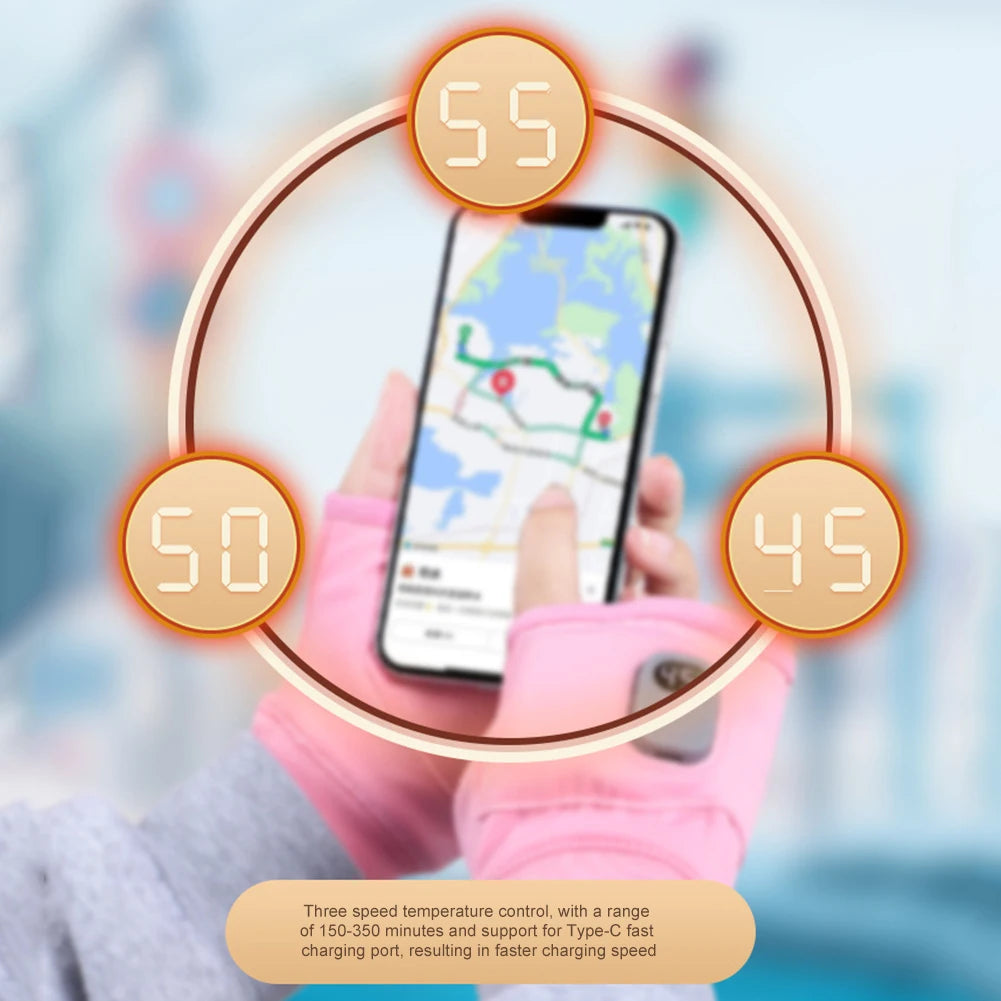 Electric Heated Gloves 360 Degree Heating Electric Thermal Gloves Fingerless Touchscreen for Outdoor Hiking Cycling