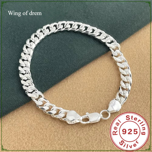 925 sterling silver 6.5MM sideways Cuban exquisite bracelet, suitable for men and women party jewelry accessories