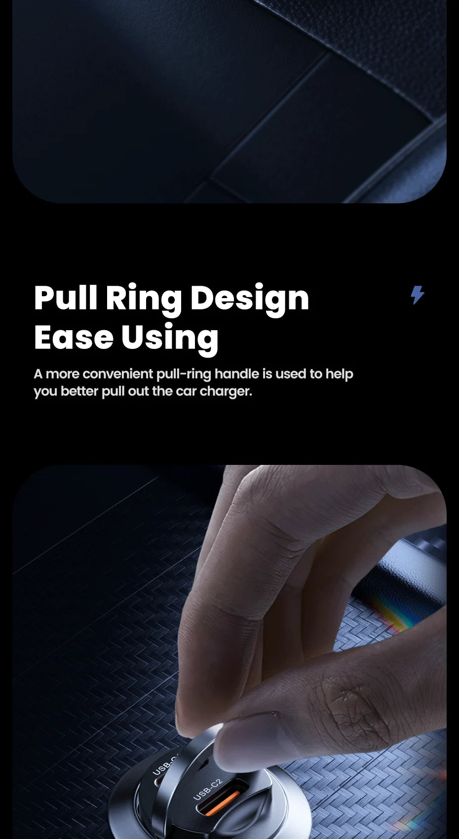 Toocki Mini PD 45W Car Charger Pull Ring Fast Charging USB C Phone Charger Adapter For iPhone 14 13 Pro Xiaomi Samsung Huawei