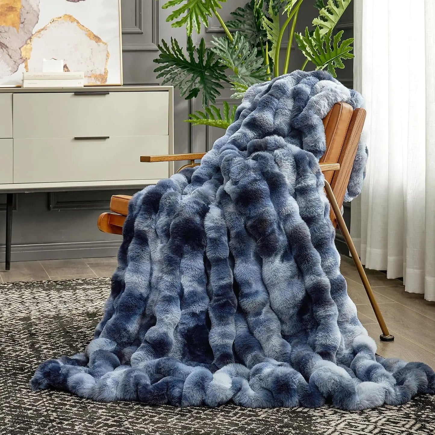 Thickened Warm Bubble Quilted Double Layer Soft Luxury Faux Rabbit Fur Blanket Living Room Bedroom Sofa Cover Blanket