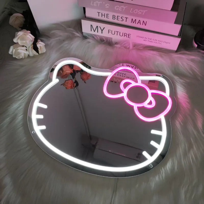 किशोर किशोरीहरूको लागि युएसबी संचालित एलईडी नियोन चिन्हहरू सहितको एलईडी मिरर नियोन साइन किशोर बेडरूम ड्रेसिङ टेबल मेकअप भित्ता सजावट जन्मदिन उपहार