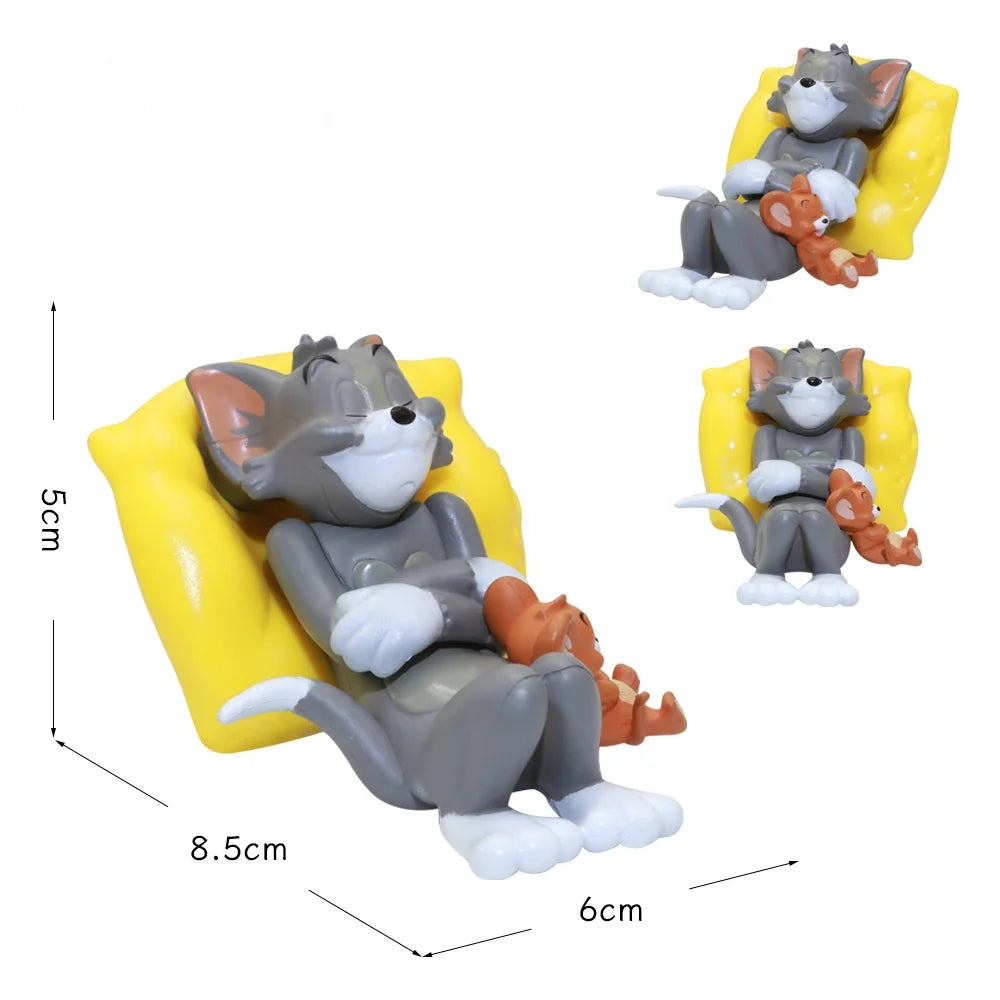 8.5cm Cute Cartoon Tom Cat Jerry Model Toy Kawai Mouse Cat Car Desktop Decoration Action Character Miniature Statue Collect Gift