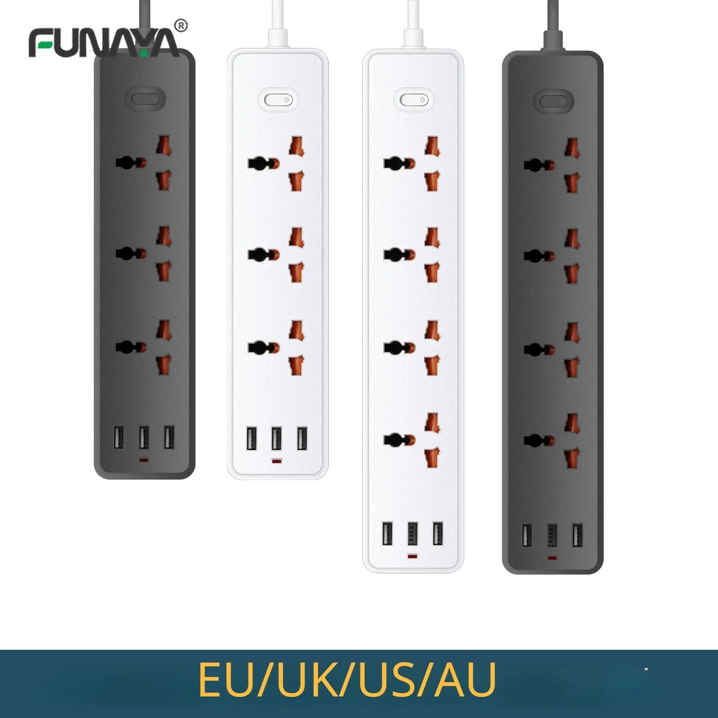 universal Power Strip Sockets EU/UK/US 3/4 Ouelets 3USB Ports Patch Board Safety Door Patch 110v 220v Black/white Pop Socket