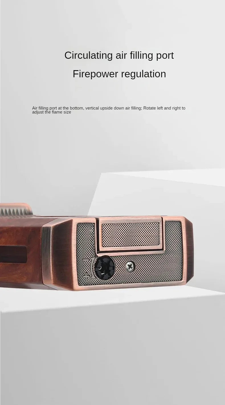 New Metal Cigar Lighter with V-shaped Knife Vintage Windroof Dual Nozzle Flame Butane Gas Inflation Torch Smoking Accessories