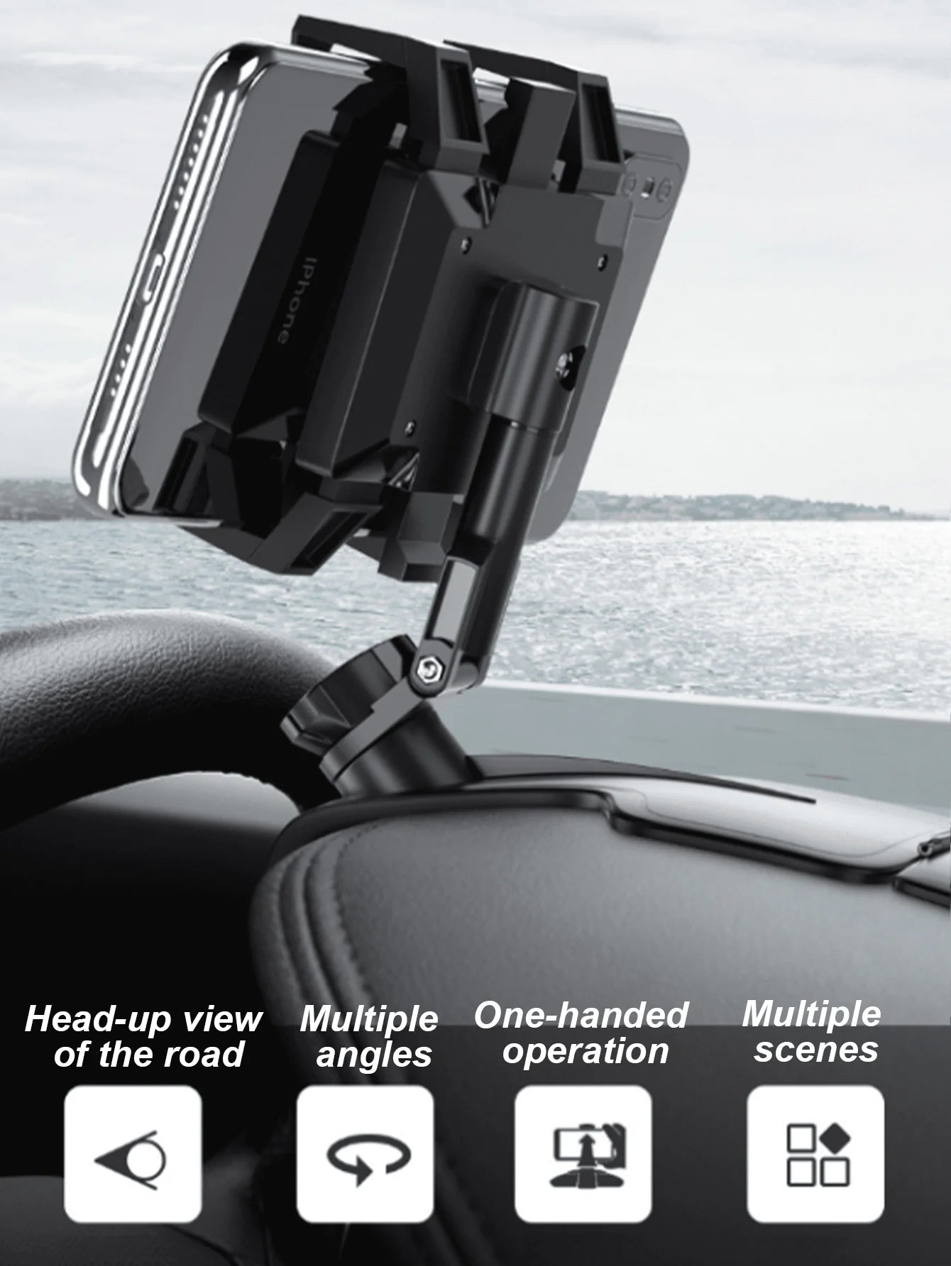 Universal 360° Rotating Dashboard Phone Holder - Hidden Parking Tag Slot, HUD Navigation-Optimized