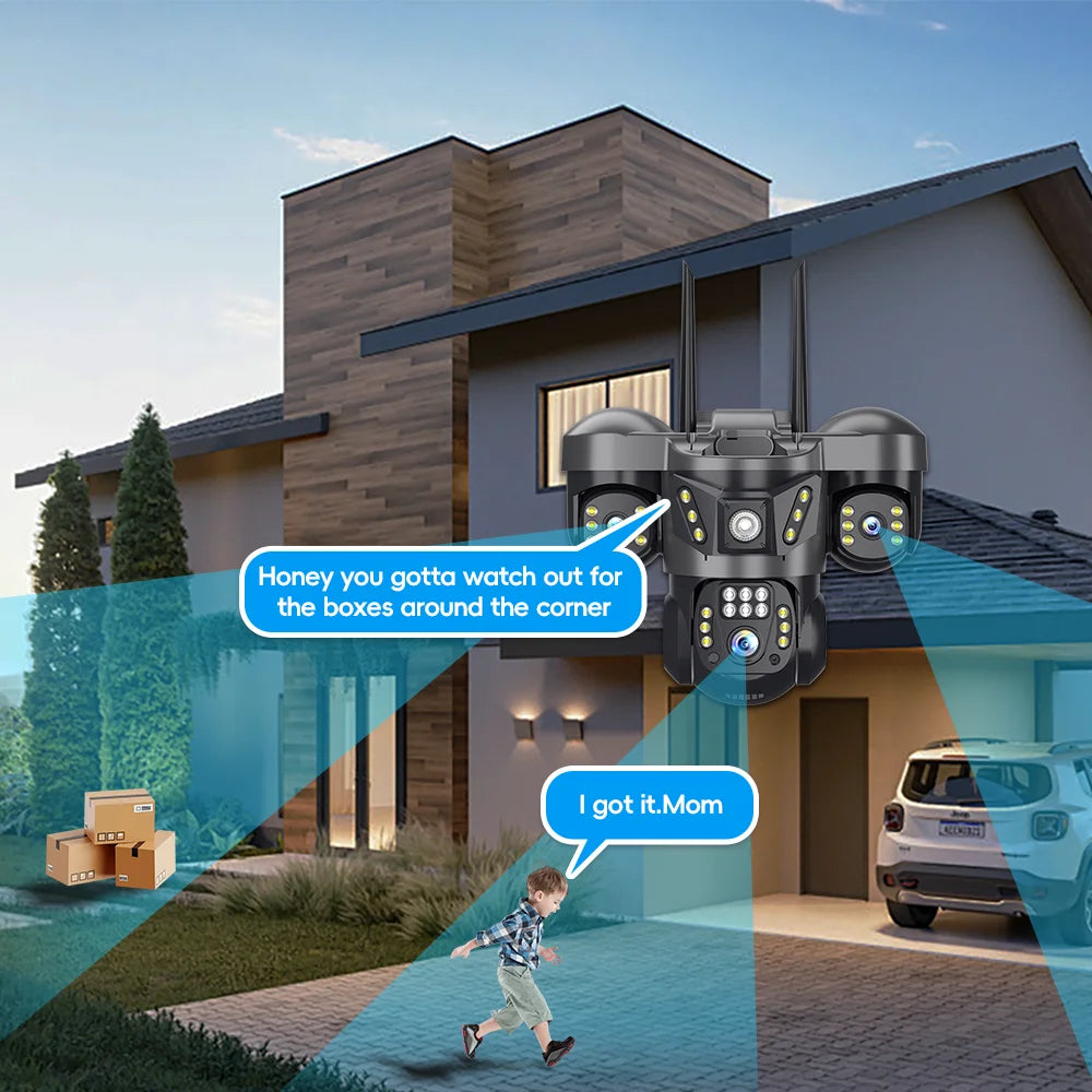 8K 15MP Three Screen WIFI Camera Three Lens Cameras Outdoor Waterproof Human Detection Color Night Vision 10X Zoom Security Cam