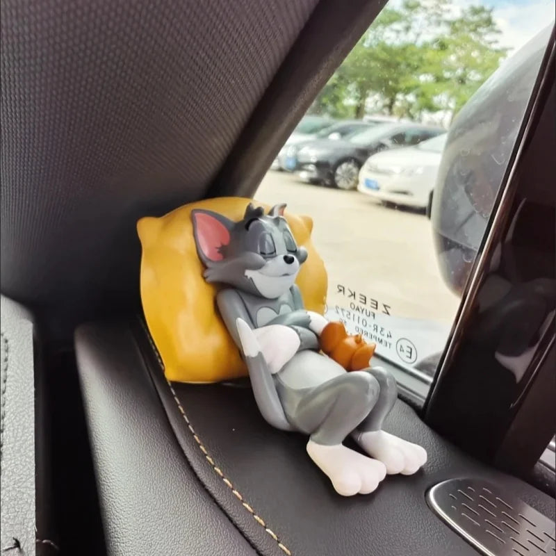 8.5cm Cute Cartoon Tom Cat Jerry Model Toy Kawai Mouse Cat Car Desktop Decoration Action Character Miniature Statue Collect Gift