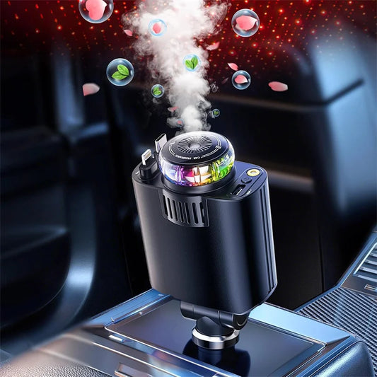 45W 5 In 1 Car Charger With Retractable Cable&amp; Air Freshner USB/Type C Aroma Starlight Car Adapter USB/Type C PD3.0 For Phone