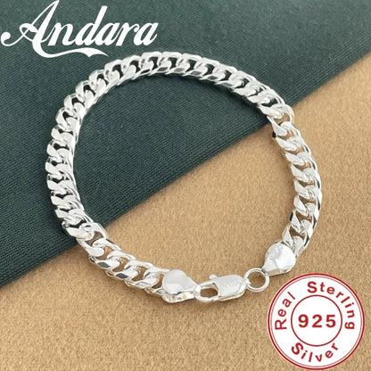 925 sterling silver 6.5MM sideways Cuban exquisite bracelet, suitable for men and women party jewelry accessories