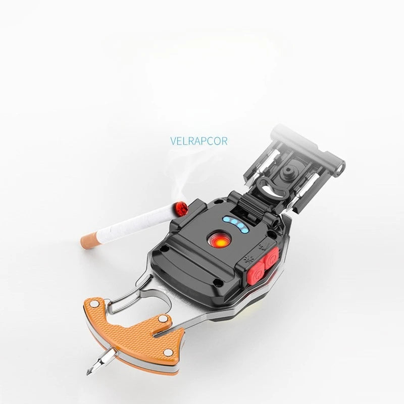 Outdoor Usb Rechargeable Flashlight Lighter COB Emergency Light Strong Light Flameless Windproof Lighters Men Camping Keychain