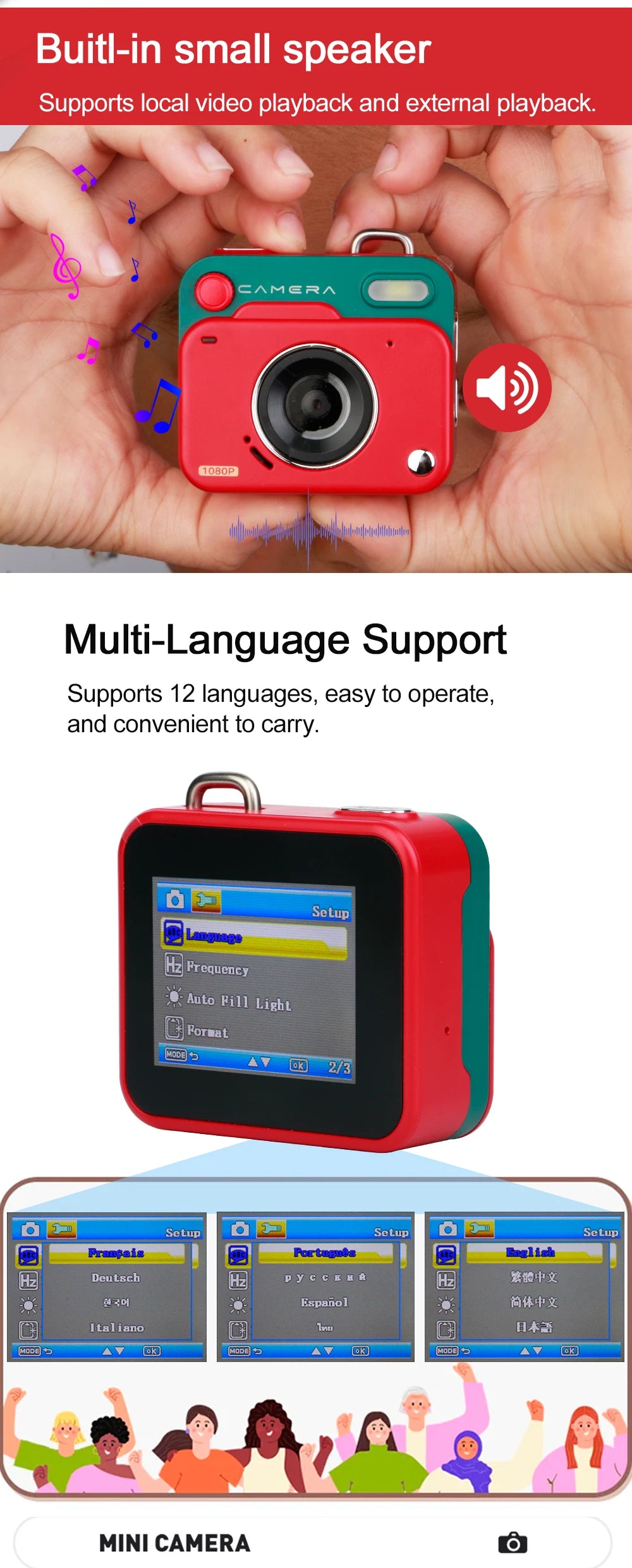 Retro Mini Camera 1080p HD Portable Indoor/Outdoor Small Camera with Screen TF Card Support Video Holiday Gift Y6000 Digital Cam