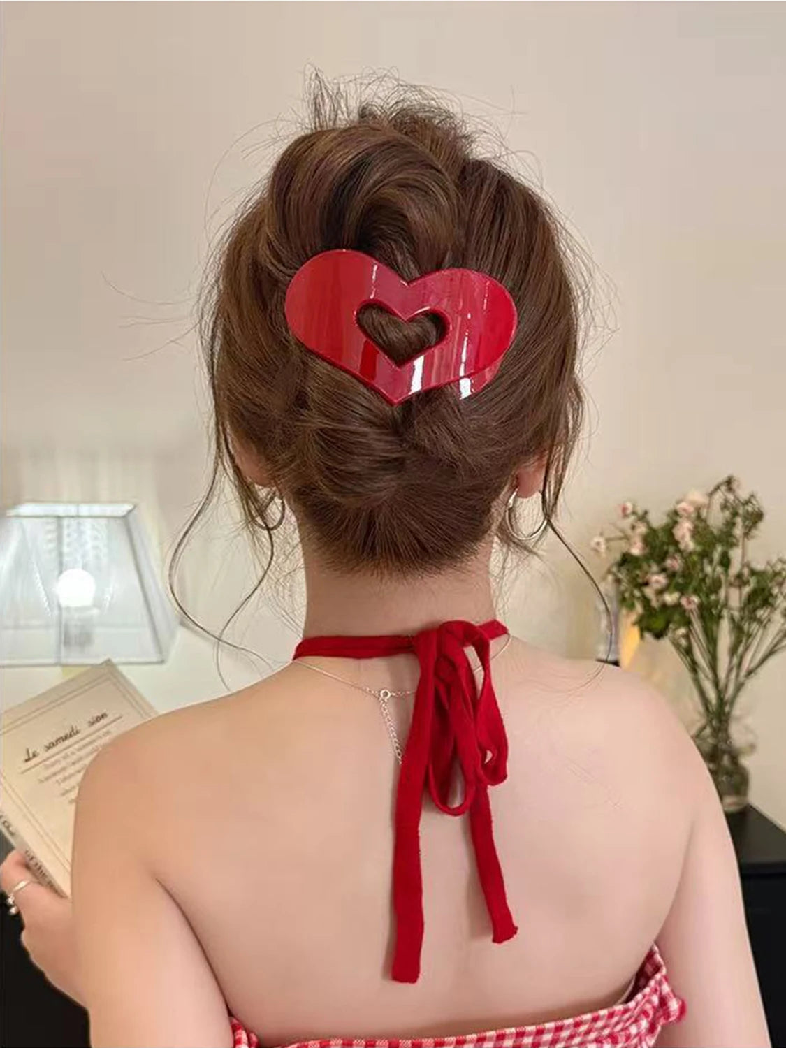 1pc French love acrylic hairpin for women's back of head disc hair grab clip, large duckbill hairpin hair ornament