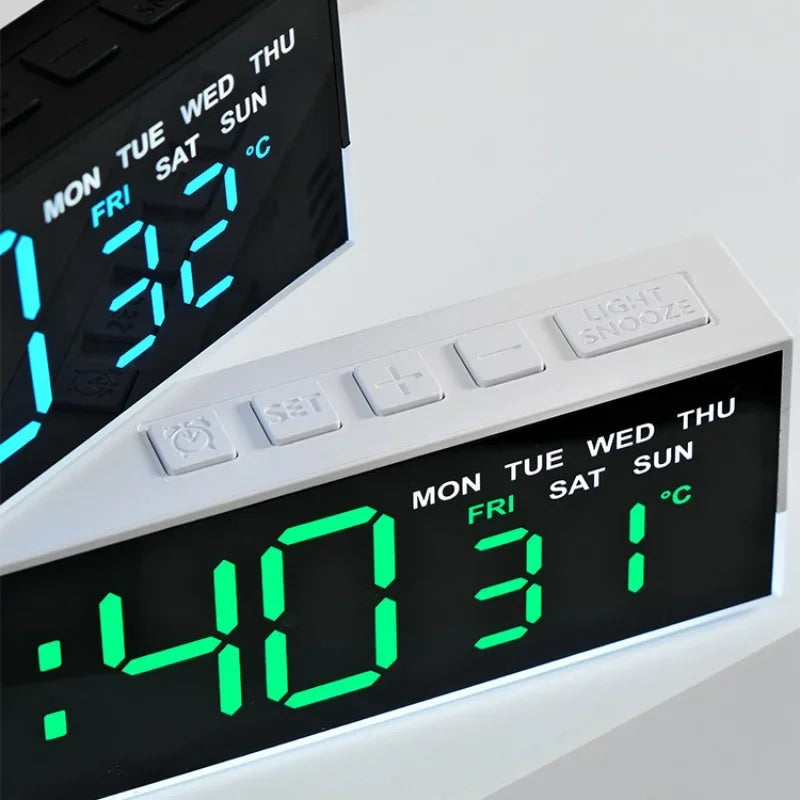 USB Powered Digital Alarm Clock with White Mood Light TEMP Week 2 Alarm DST Table Clock 3 Levels Brightness 12/24H LED Clock
