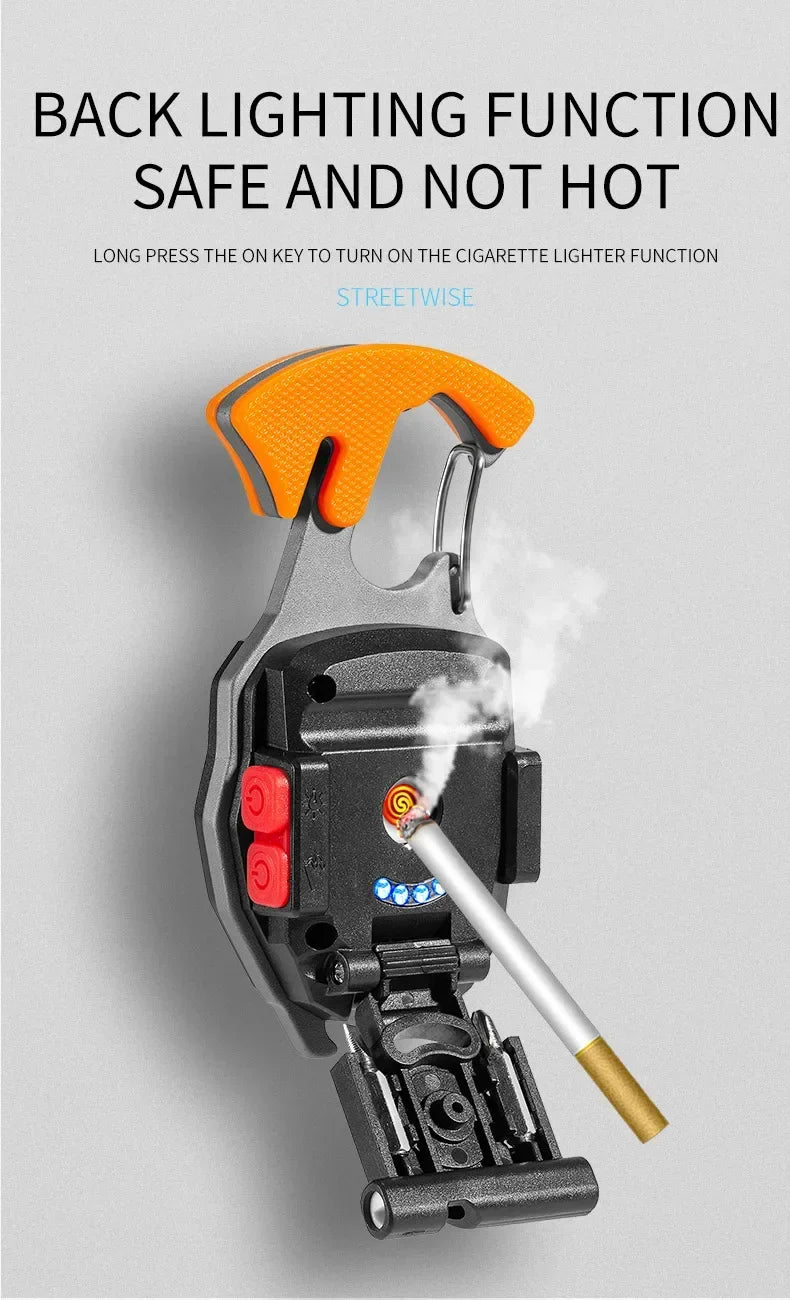 Outdoor Usb Rechargeable Flashlight Lighter COB Emergency Light Strong Light Flameless Windproof Lighters Men Camping Keychain