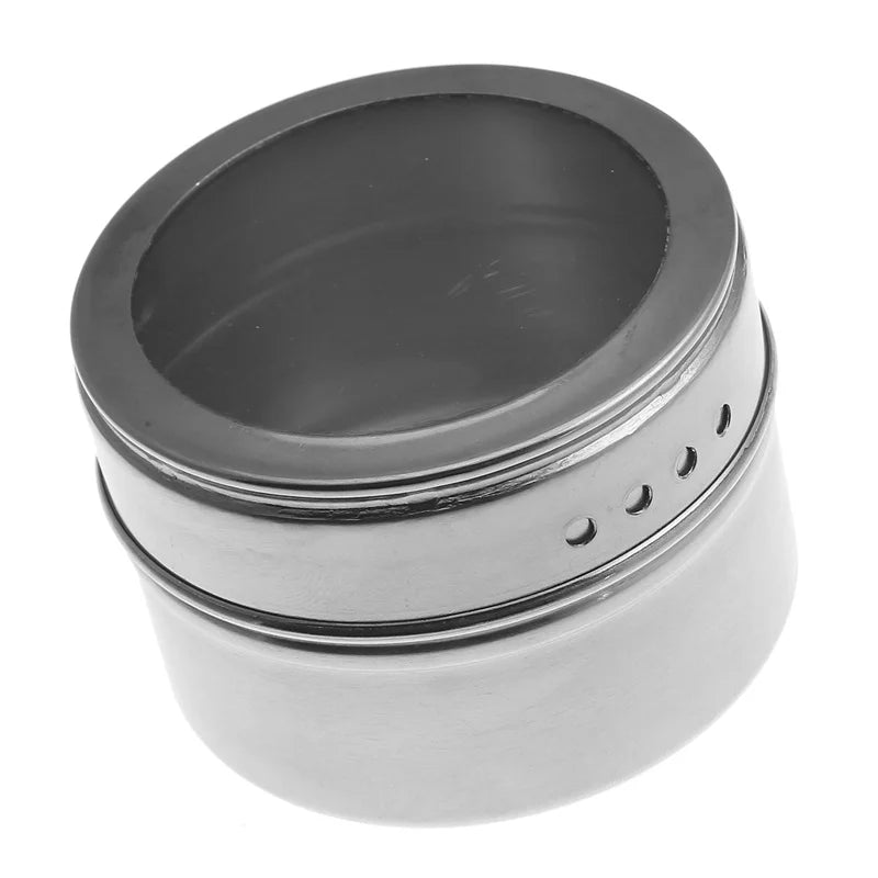 New Magnetic Spice Jar Set Stainless Steel Spice Tins Spice Storage Container Pepper Seasoning Sprays Tools with Spice Label