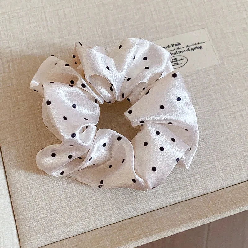 1/2 Pcs Black White Dot Hair Scrunchies Women Girls Simulation Silk Hair Ties Elastic Hair Loop Ponytail Hair Accessories Sets M
