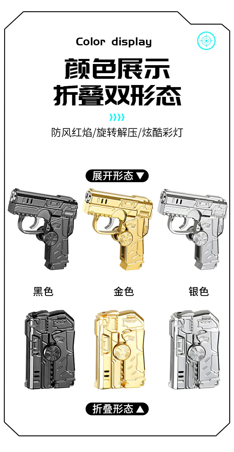 New Cool Gyro Folding Pistol Gas Lighter Fingertip Windproof Gift for Boyfriend Creative and Fun Decompression