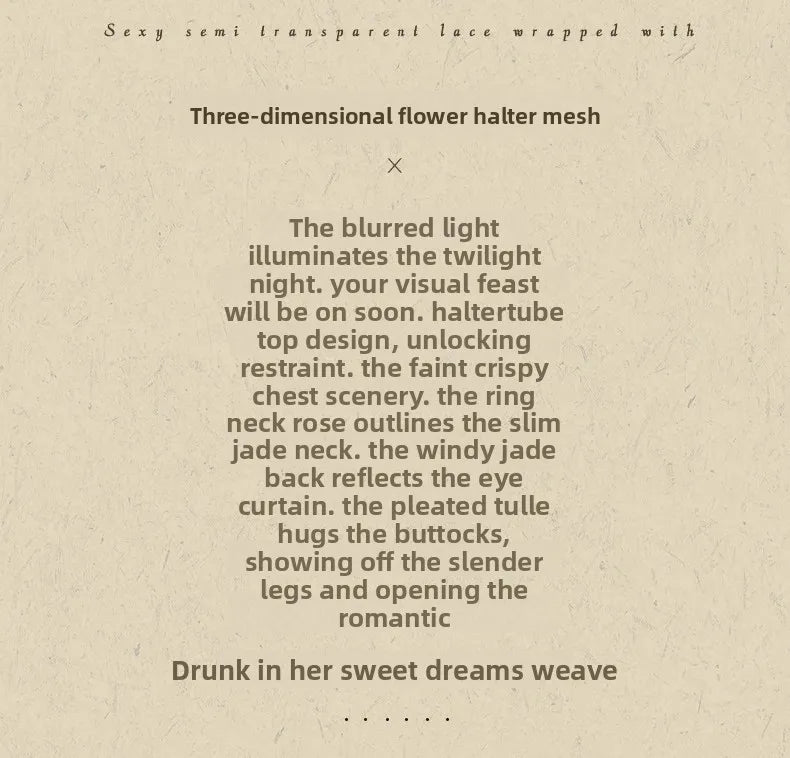 Sexy Lingerie Dark Style Spicy Girl See through Mesh 3D Flower Hanging Neck Sexy Backless Slimming Bodycon Skirt Nightgown