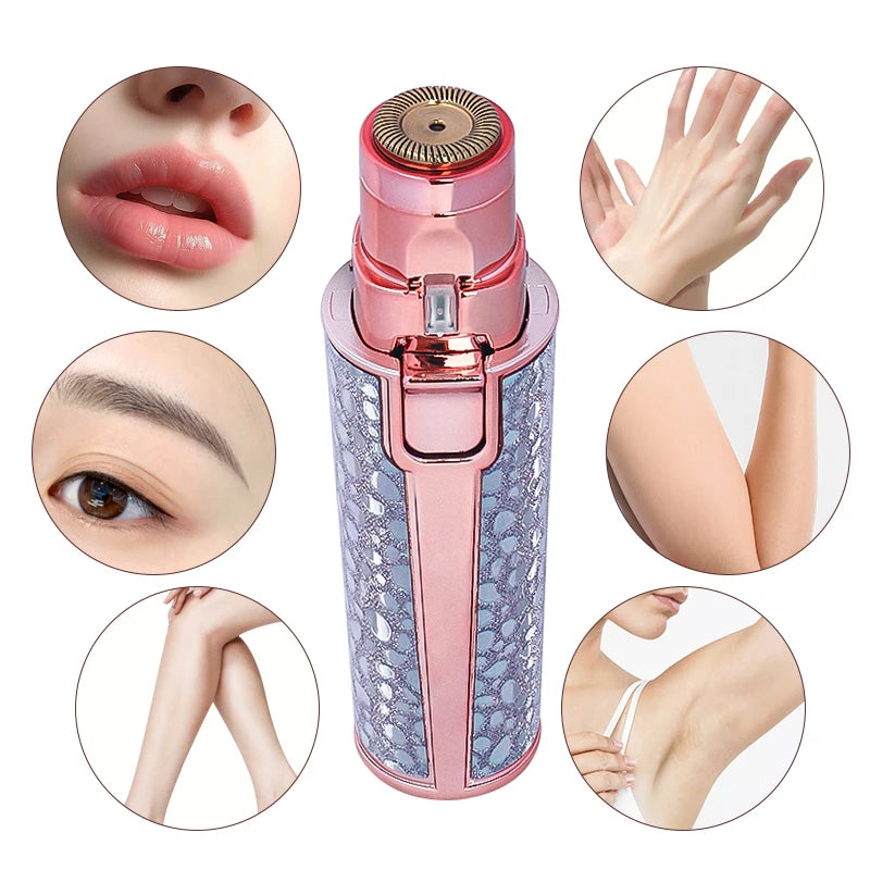 2 In1 Rechargeable Facial Hair Removal and Eyebrow Shaver - Face Lips Body Painless Facial Razor with Built-in LED Light USB