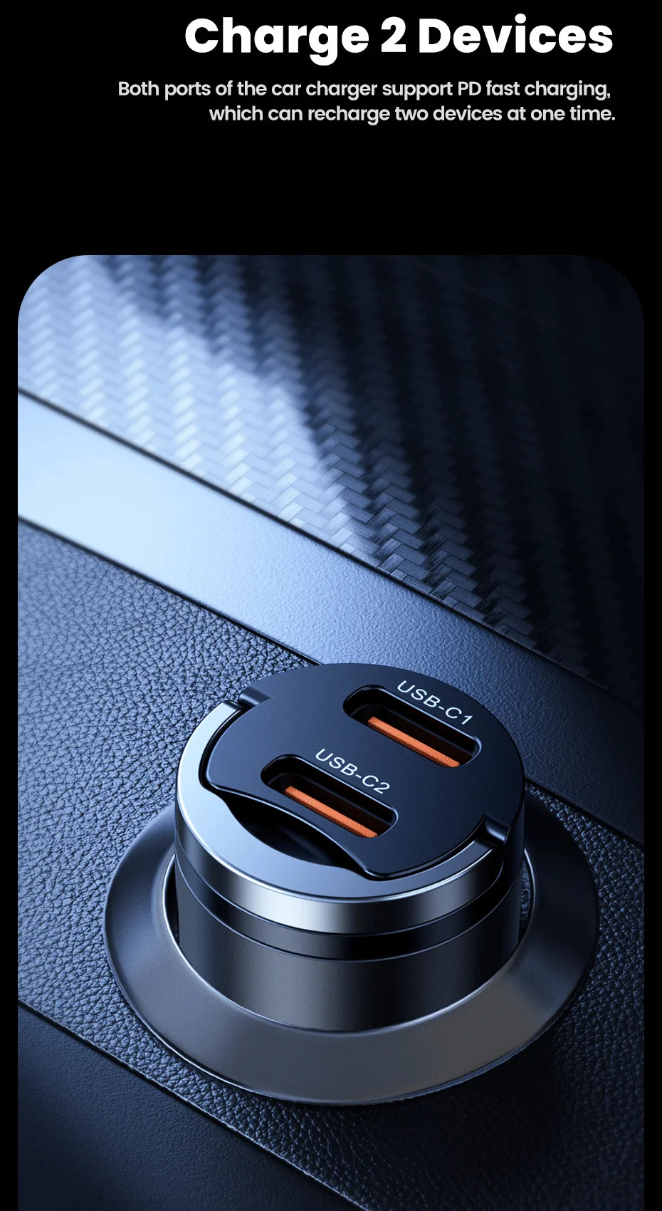 Toocki Mini PD 45W Car Charger Pull Ring Fast Charging USB C Phone Charger Adapter For iPhone 14 13 Pro Xiaomi Samsung Huawei