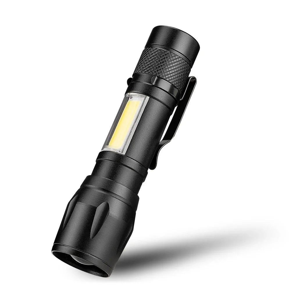 Mini LED Flashlight COB+XPE Portable Torch USB Charging Camping Lantern Zoomable Focus Light Tactical Flashlight with Pen Clip