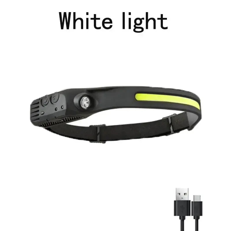 1/2/3-wire LED Headlights with 5 Lighting Modes, Super Bright Sensing COB Headlights, Flashlight, USB Charging