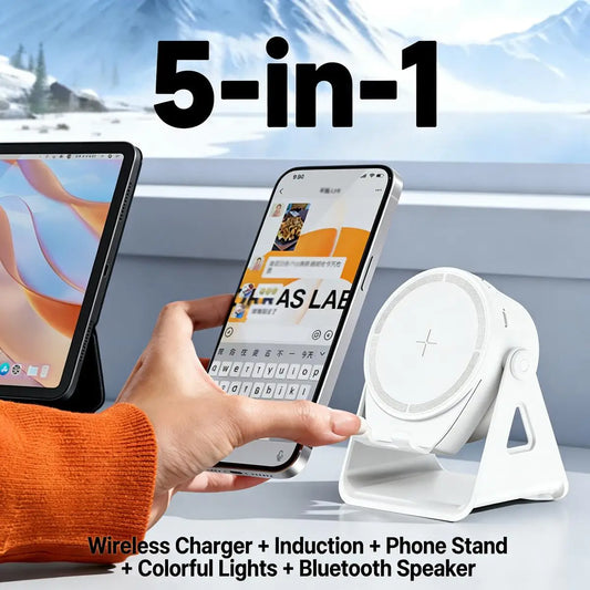 New 5-in-1 Multifunctional Wireless Bluetooth Speaker Charging Phone Stand RGB Ambient Lights Desktop Holder for Music Home Use
