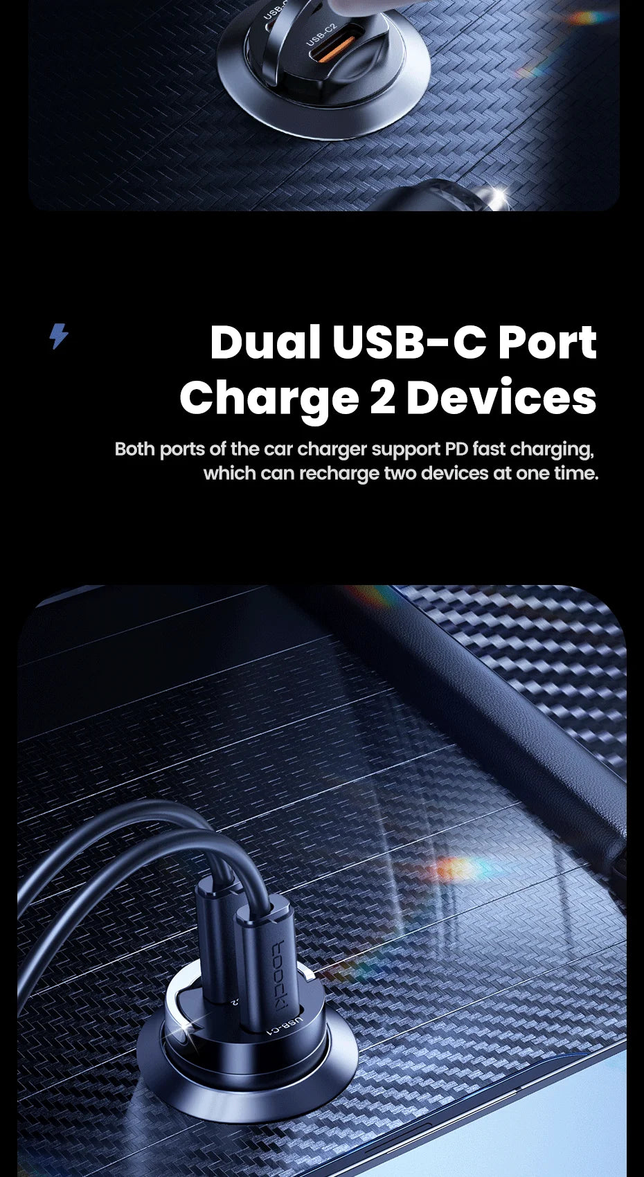 Toocki Mini PD 45W Car Charger Pull Ring Fast Charging USB C Phone Charger Adapter For iPhone 14 13 Pro Xiaomi Samsung Huawei