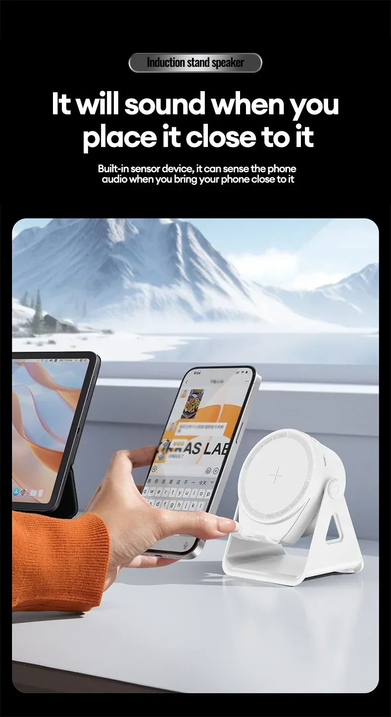 New 5-in-1 Multifunctional Wireless Bluetooth Speaker Charging Phone Stand RGB Ambient Lights Desktop Holder for Music Home Use