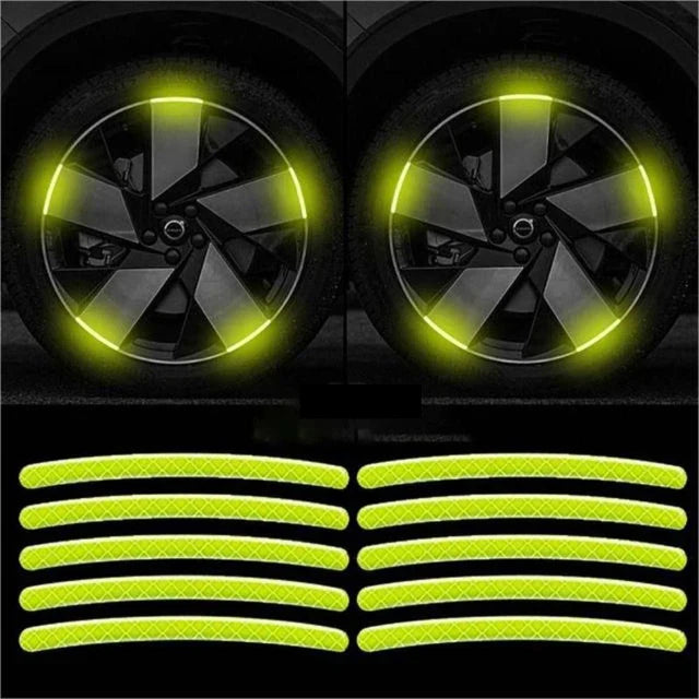 20Pcs Wheel Hub Reflective Sticker Rainbow Fluorescence Luminous Stripe Tape Car Motorcycle Decal Night Driving Safety Accessory