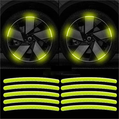 20Pcs Wheel Hub Reflective Sticker Rainbow Fluorescence Luminous Stripe Tape Car Motorcycle Decal Night Driving Safety Accessory